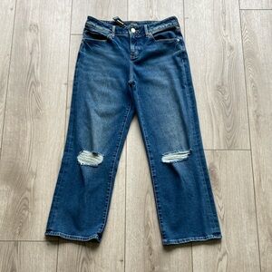 Express Jeans 90’s Ankle Boot Mid Rise Women’s 2R NWT Blue Denim Distressed